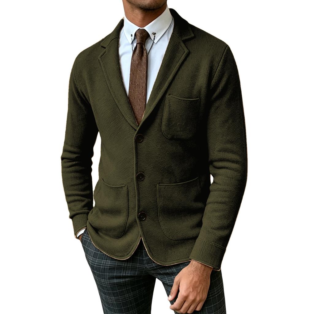 Men's Lapel Cardigan Suit Jacket Color, Lightweight Knit for Fall Winter