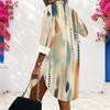 Women Plus Size Collared Long Sleeve Button Front Geometric Printed Curved Hem Shirt Dress