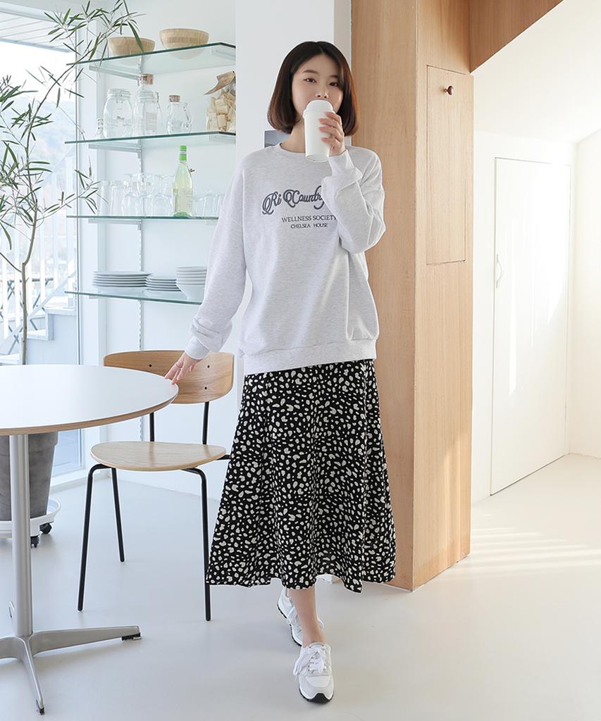 Ppaeppae Back-Banded Leopard Flare Long Skirt