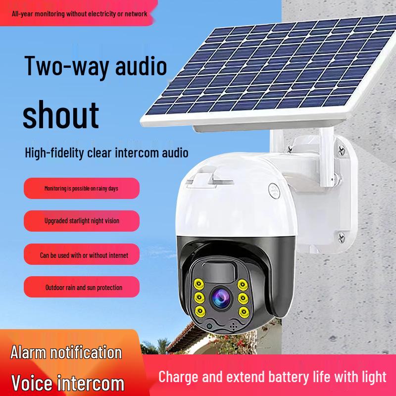 Outdoor Waterproof Solar WiFi Surveillance Camera with Full-Color Night Vision, 4G Remote Access, No Network Needed.