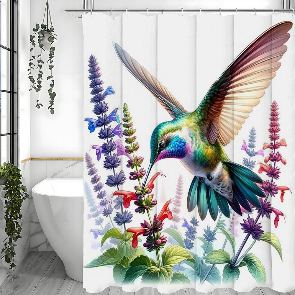 Colorful Hummingbird Collecting honey Shower Curtain Washable Dirt-Resistant Shower Head waterproof Polyester Bath Curtain 90x180CM