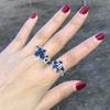 Shiny Blue Flower Zircon Ring For Women Engagement Wedding Ring