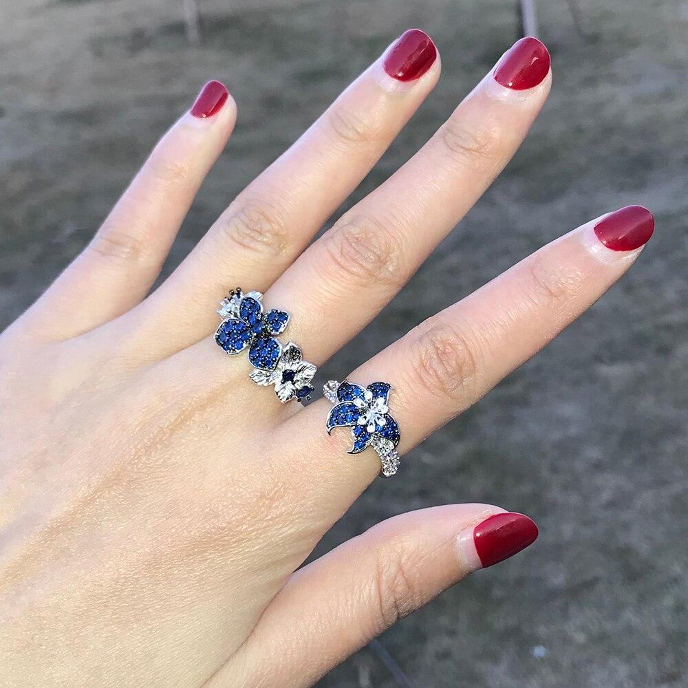 Shiny Blue Flower Zircon Ring For Women Engagement Wedding Ring