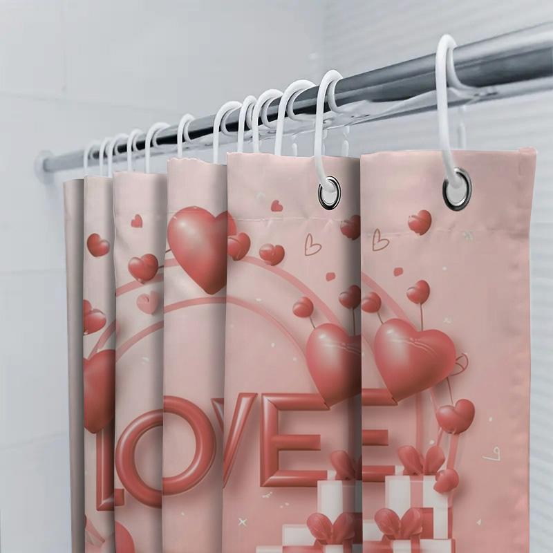 Romantic Love Heart Print Shower Curtain For Bathroom Decoration