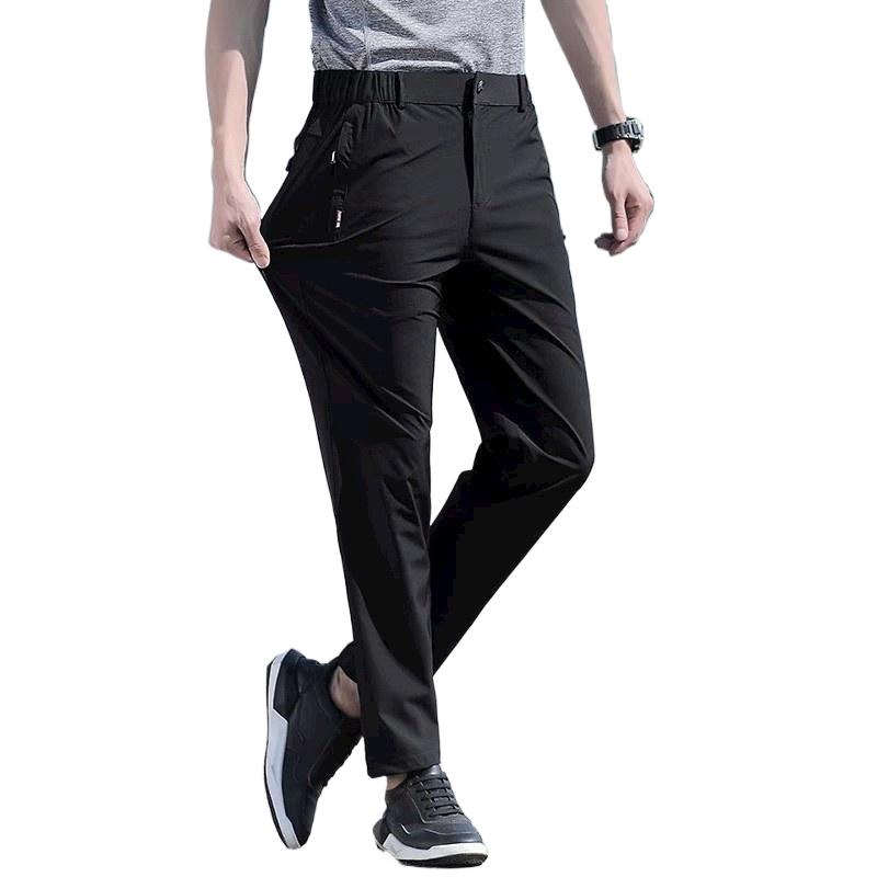 

Модні чоловічі літні штани Ice Silk Stretch, дихаючі прямі брюки, дихаючі швидковисихаючі чорні штани на гумці, великий розмір 8XL