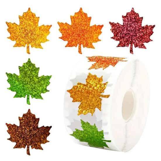 500 Pcs Christmas Stickers Roll Gllitter Tree/Maple Leaf/Santa Hat Seal Stickers Waterproof Self-Adhesive Decals