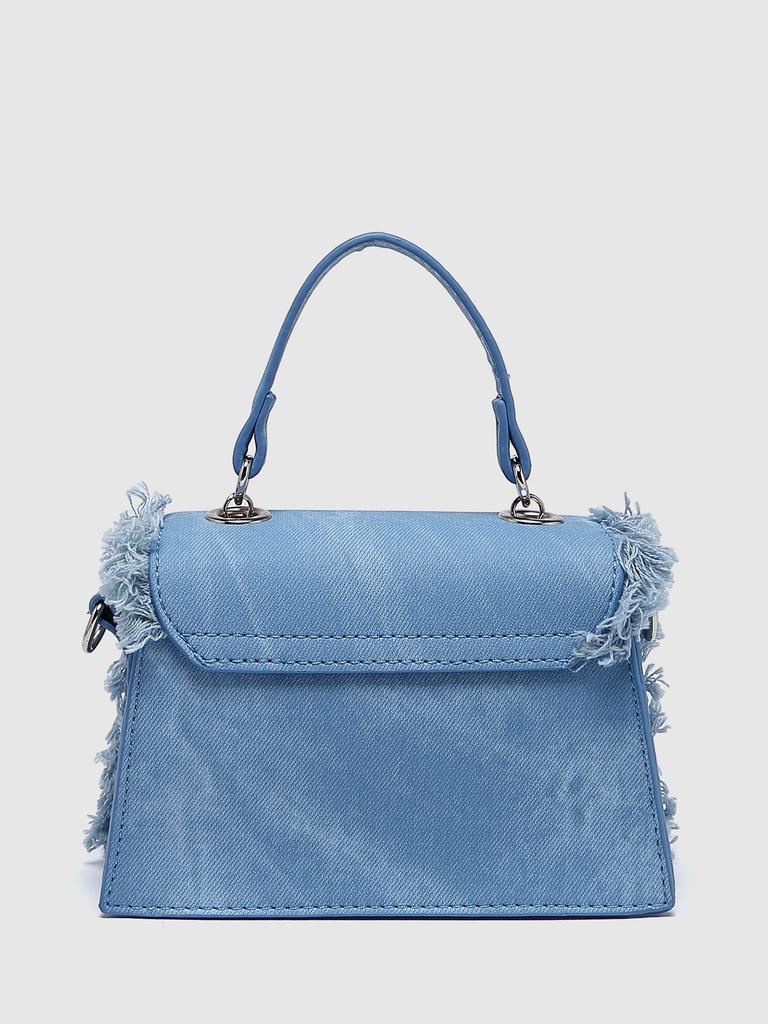 Retro taška s strapcami džínsová modrá mini taška s retiazkou na rameno crossbody taška