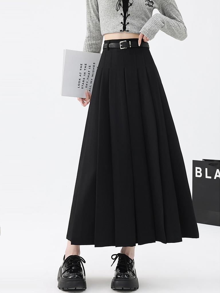 Women’s Pleated Skirt Preppy Style High Waist A Line Mid-length Skirts Vintage Casual Y2k Clothing Autumn