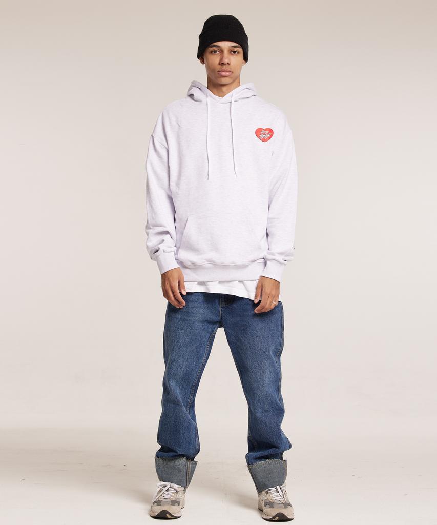 Human Highlight Small Heart Hoodie Light Gray Red
