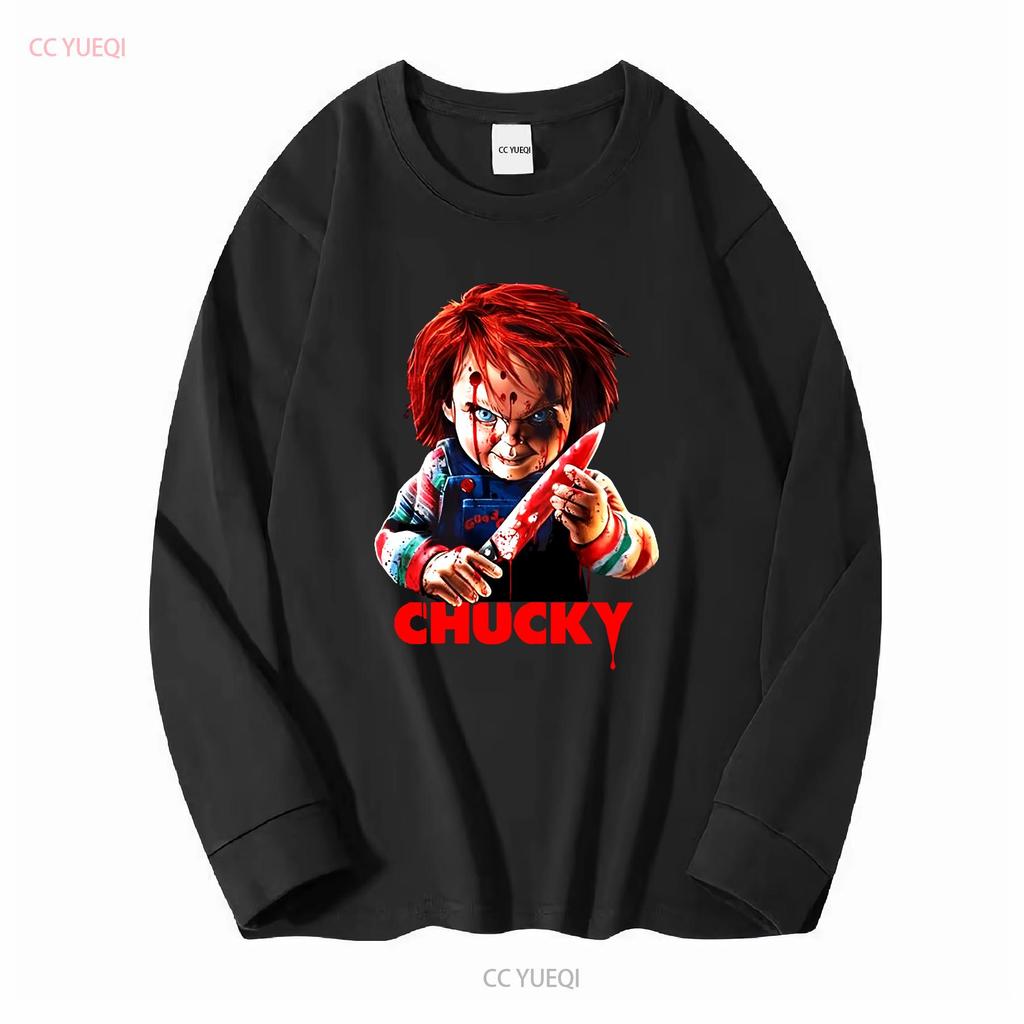 Chucky Bloody Knife Childs Play Halloween T SHIRT US Size Xmas Vintage Washed Streetwear Stretched Unisex Casual Soft Stylish