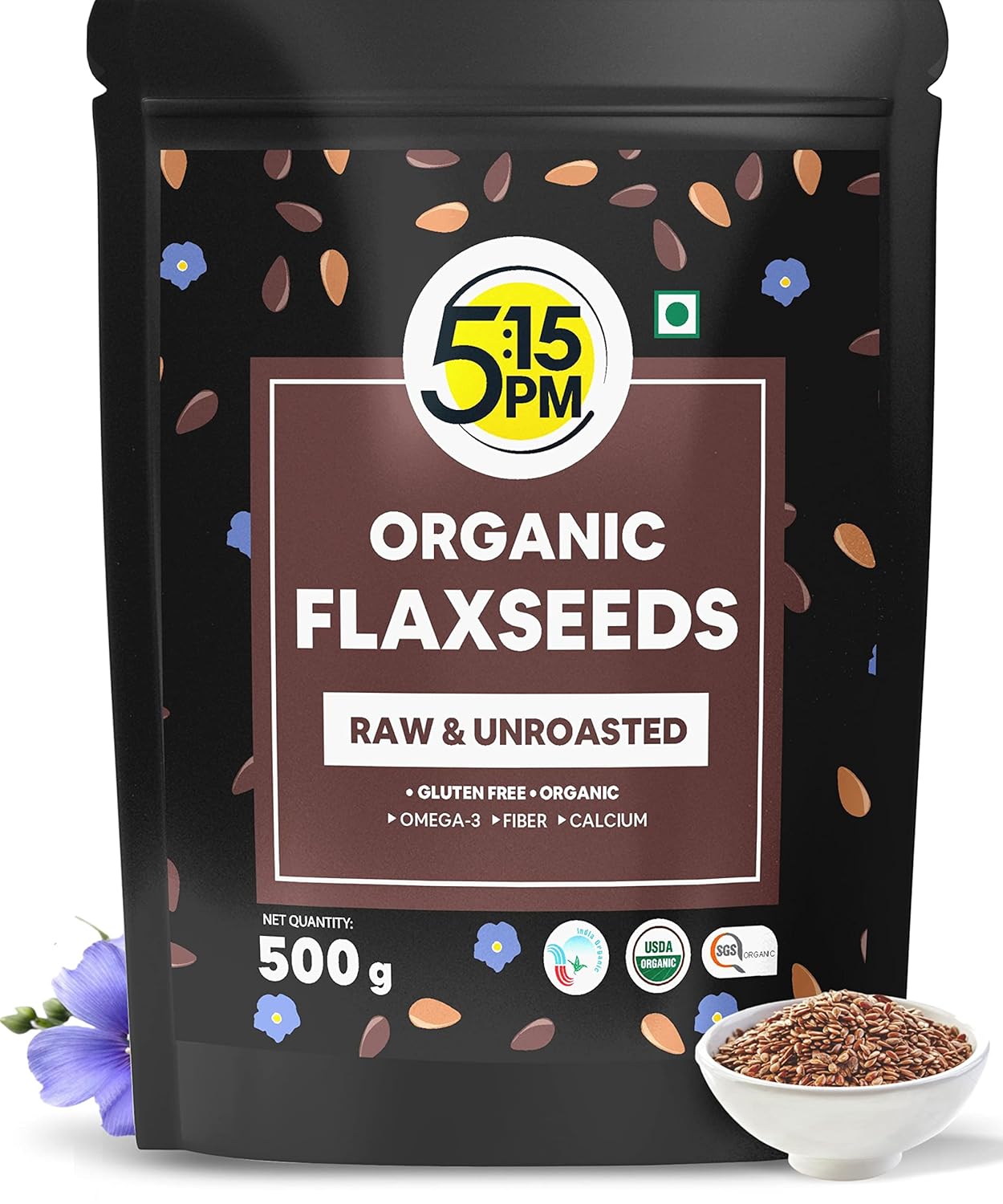 

5:15PM Organic Flax Seeds 500g Pack of 1 | Raw Unroasted Plant-Based Omega 3 Superfood