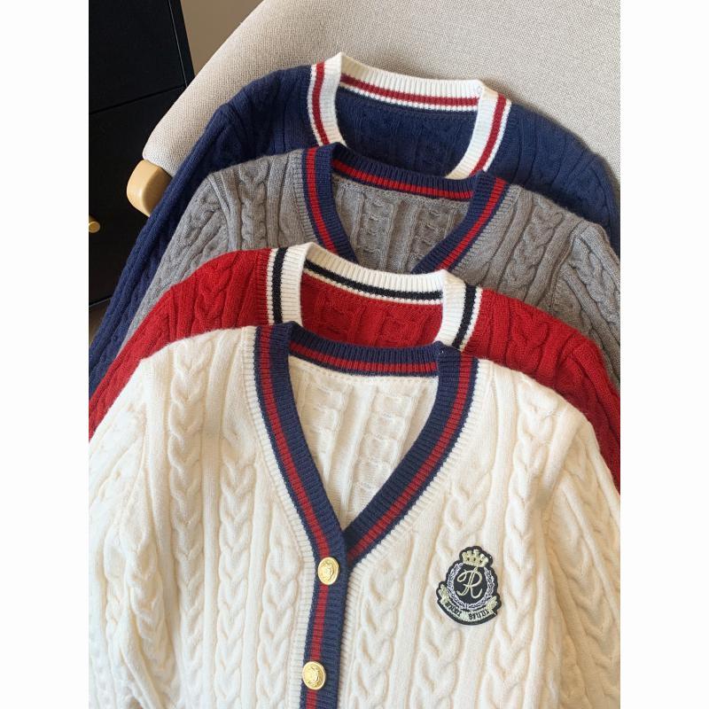 Damer V-ringad Pullover Varm Stickad Tröja Kläder Casual Tröja Höst Vinter Kpop Estetik