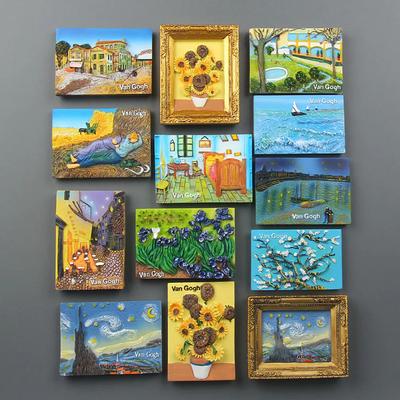 European Creative World Famous Painting Mona Lisa Sunflower Starry Van Gogh Series Resin Home Decor Fridge Magnet Refrigerator
