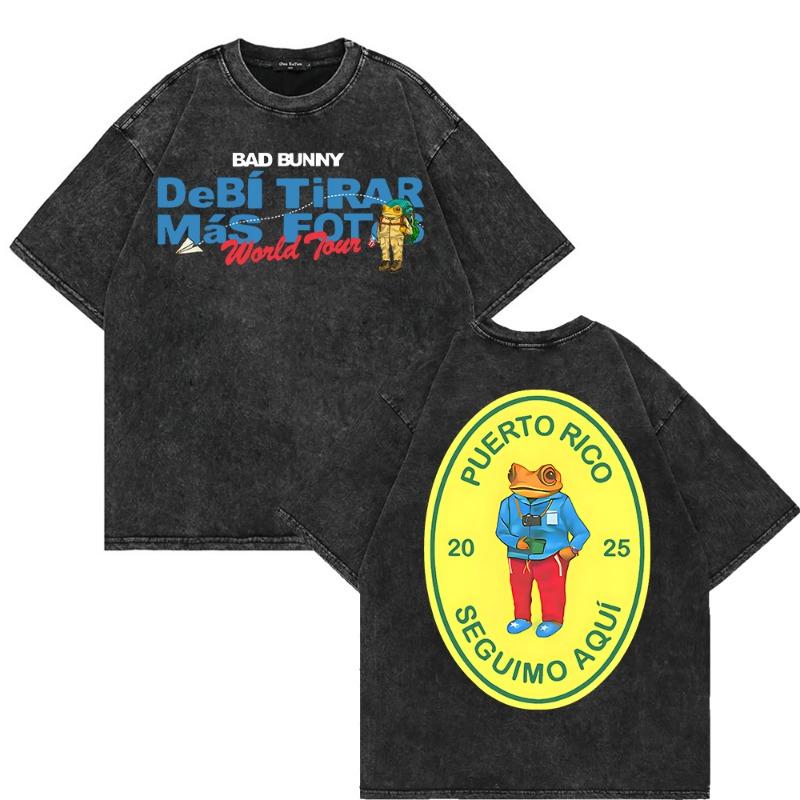 Bad Bunny Debí Tirar Más Fotos World Tour 2025 2026 T Shirt women DTMF Funny Frog Oversize 100% Cotton Apricot Vintage Washed Tees