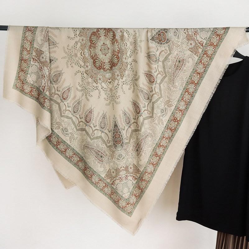 Unisex Silk Wool Square Scarf Double-sided Printed Winter Warm Shawl