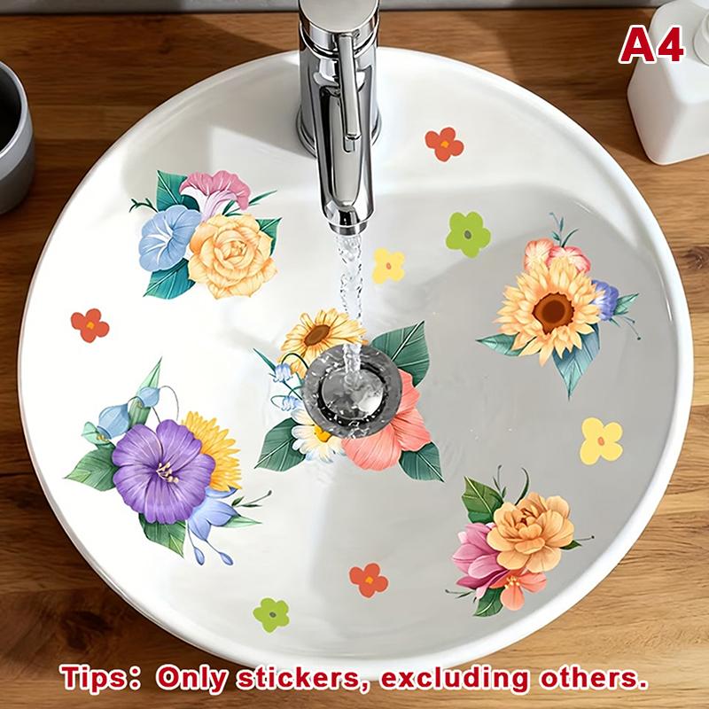 Lucky Koi And Floral Washbasin Sticker Self-Adhesive Waterproof Removable Bathroom Sticker, Wall Bathroom Sink Decal Home Decor