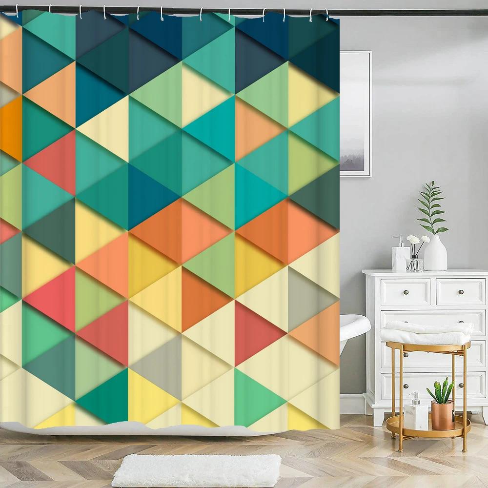 Modern Art Style Marble Geometric Patterns Shower Curtain Waterproof Home Decor Polyester Fabric Bathroom Curtains