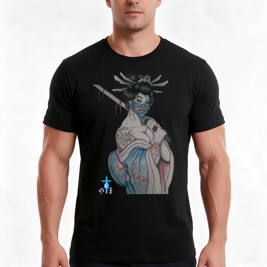 Geisha Undead Tshirt Summer Casual Cotton Tee Oversized Streetwear Tops Vintage Graphic Print Loose Fit Short Sleeve