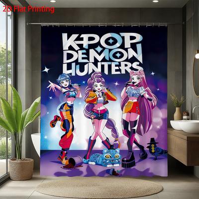 1 Stück K-Pop Dämonenjäger Bedruckter Wasserdichter Duschvorhang Mehrere Größen Sichtschutz Hängevorhang mit 12 Haken Einfache Installation