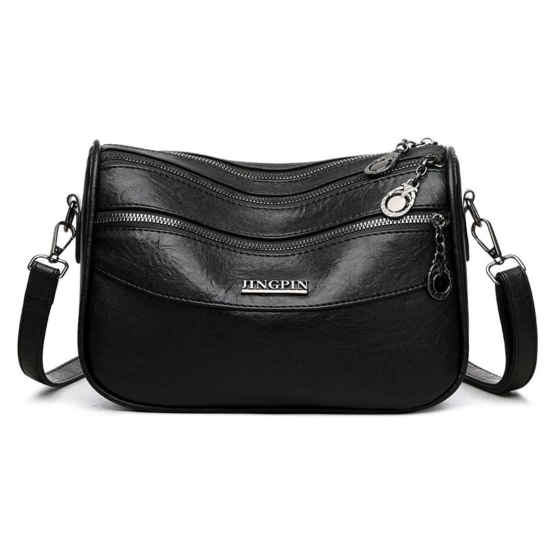 Middle-Aged Women's Bag Vintage Crossbody Bag Multi-Layer Soft Leather Shoulder Bag