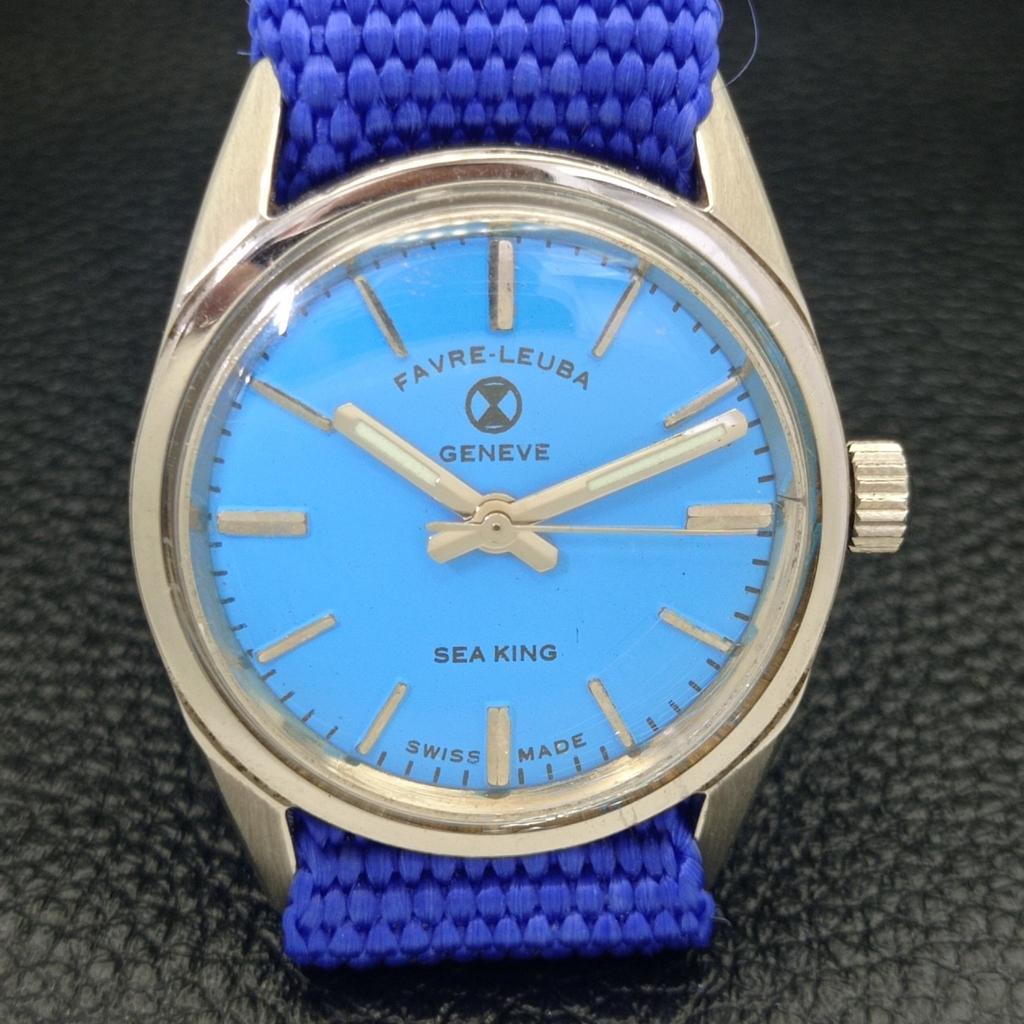 HAND-WINDING VINTAGE FAVRE LEUBA GENEVE SWISS MENS SKY BLUE DIAL WATCH A436202-2 R128-a436202