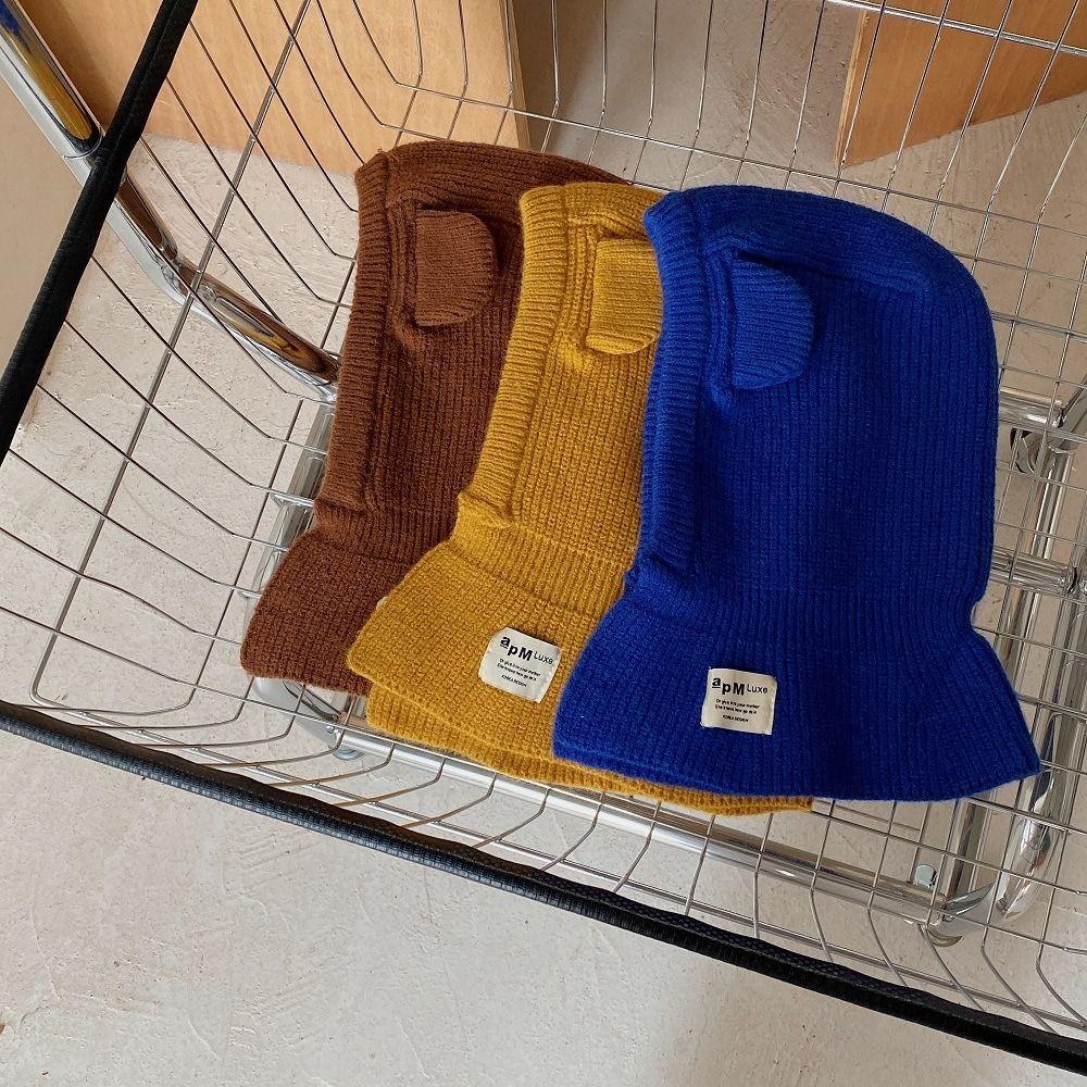 Boys Girls Bear Ear Knit Hats Soft Warm One Piece Scarf Cap Lovely Baby Hooded Hat  Toddler