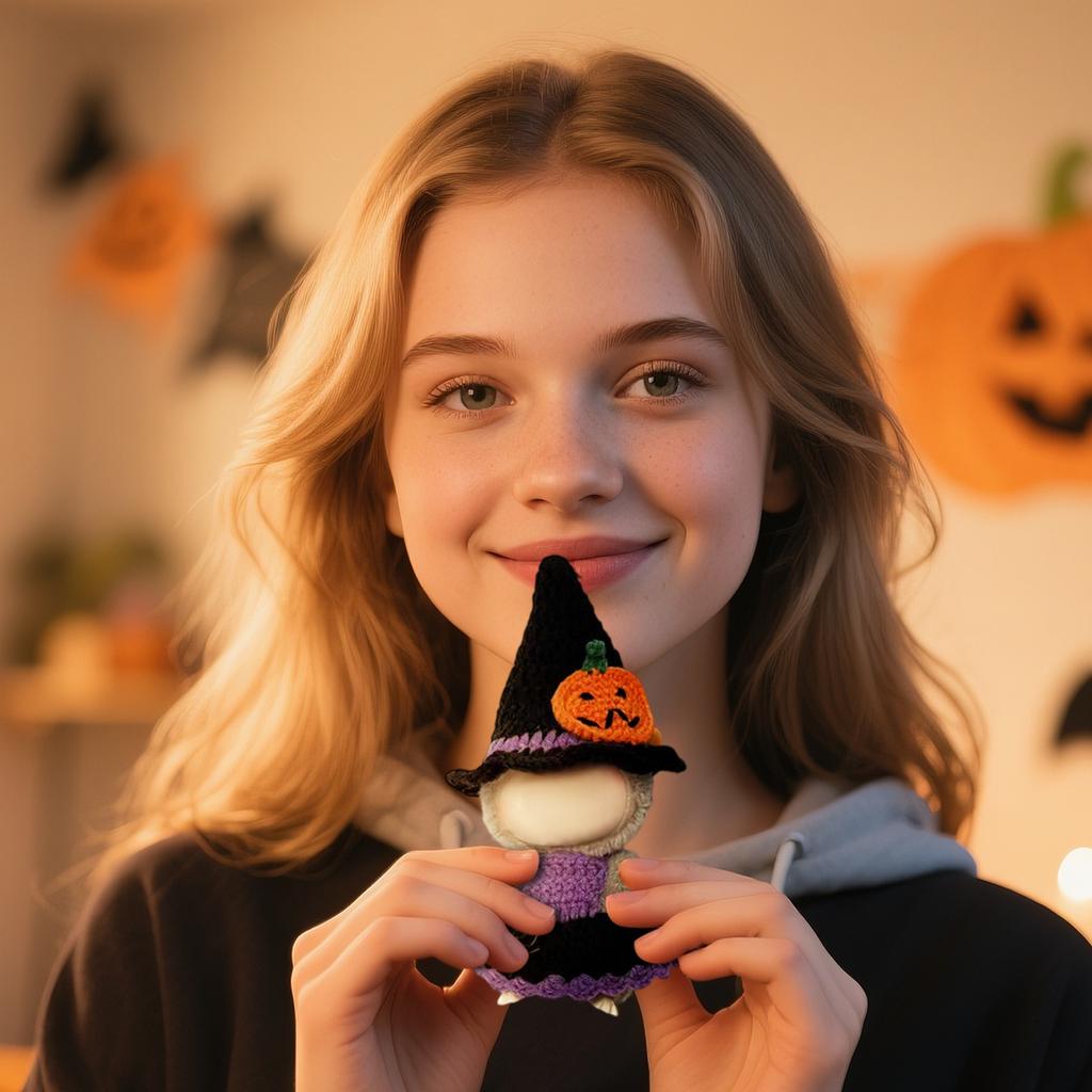 Halloween Doll Clothes Set Plush Baby Clothes, Pumpkin  Hat Hand Knitting  (Doll Clothes , Dolls Not Included)