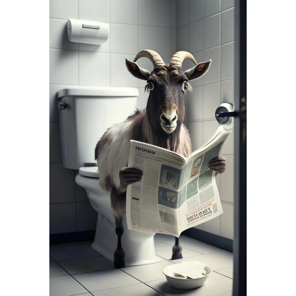 Funny Bathroom Humorous Animal Wall Canvas Paintings Decor Bear Dog Tiger Sitting On Toilet Reading Newspaper Poster Art Print