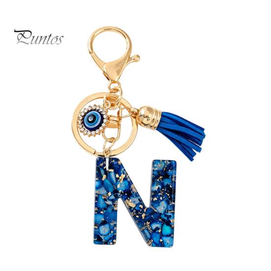 Durable Keychain Charm Blue Series Pendant, Initial Letter Key Chain with Eyes Keyring Tassel Design, A-Z Holder for Bags Backpacks Cars Accessories