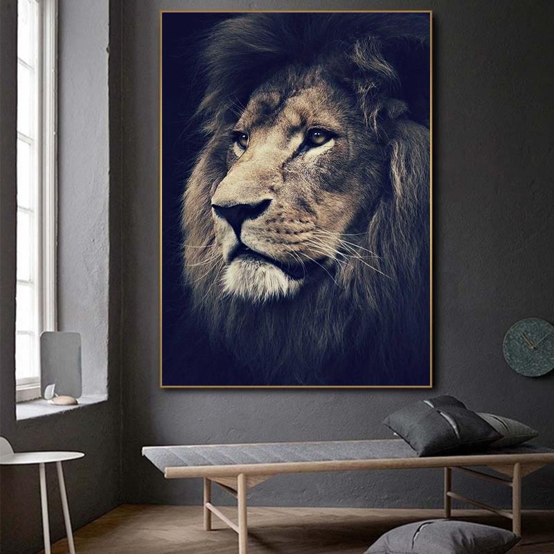 Modern Realistic Animal Art Lion Portrait Poster and Print Canvas Painting Nordic Style Wall Art Picture for Home Indoor Decor