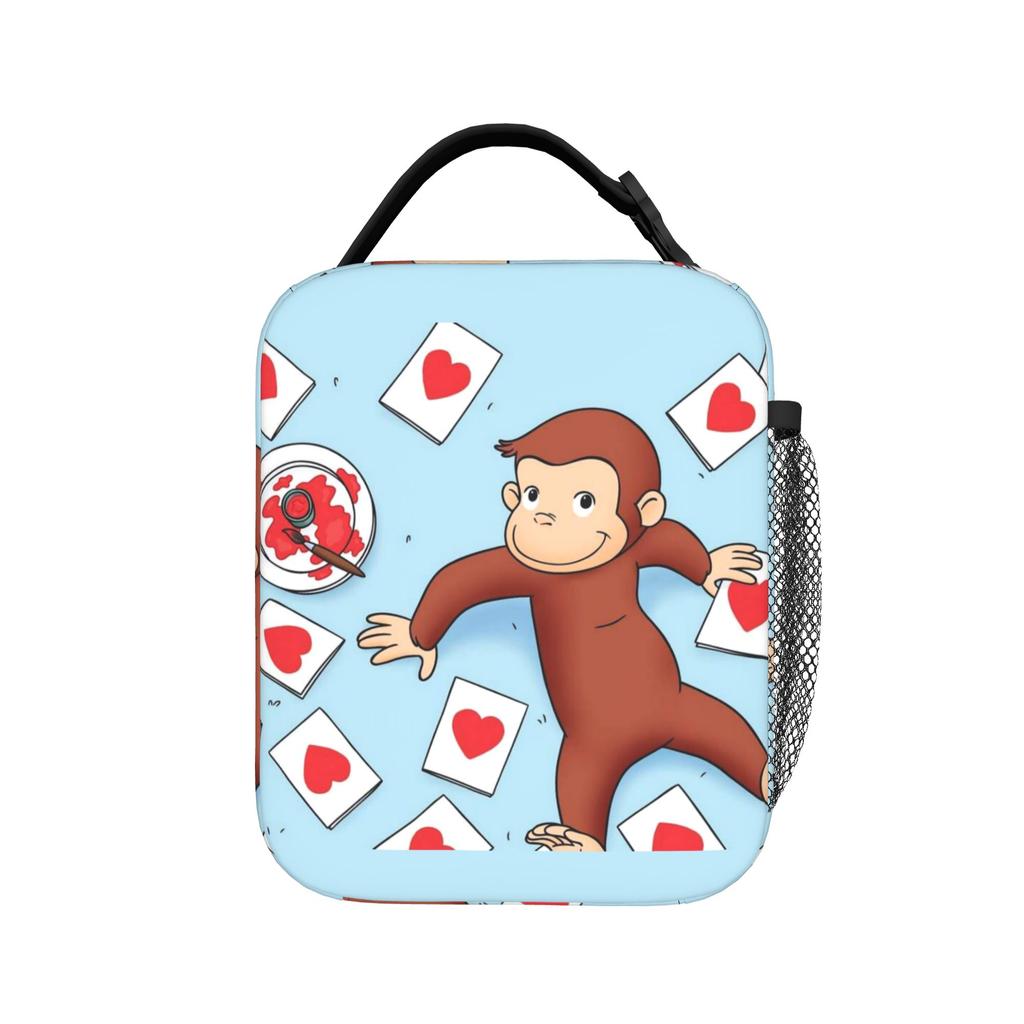 Curious George Collage Lunch Bag Leisure Lunch Box Picnic Portable Thermal Tote Handbags For Child Oxford Print Cooler Bag