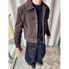 Herren Braun Retro Umlegekragen Kurz Wildleder Lässig Jagdjacke Oberbekleidung