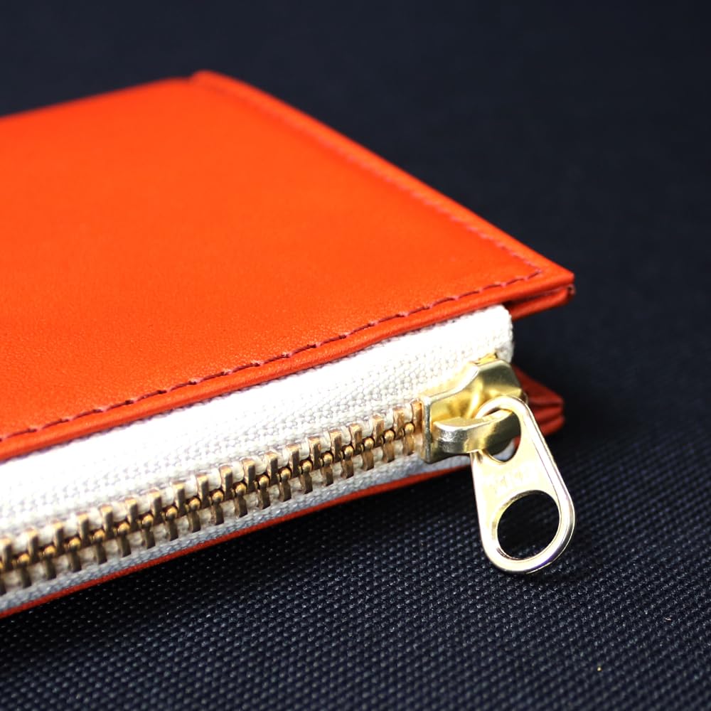 PAIDiA Men's L-Shaped Long Wallet, Genuine Leather, Coin Purse, Card Holder, Tochigi Leather, P099 (Orange)