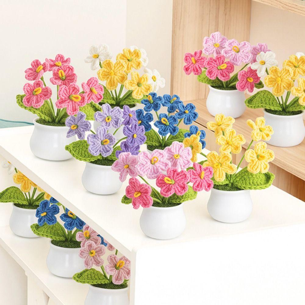 New Handmade Mini Crochet Flowers Photo Props Simulation Knitted Potted Flower Gift DIY Artificial Flower Bonsai Teachers' Day