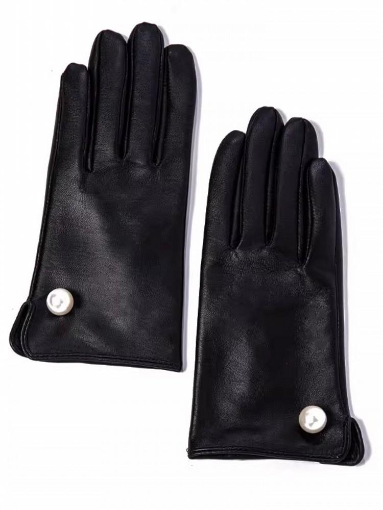 Elegant Women Pearls Sheepskin Genuine Leather Gloves Motorcycle Riding Gloves Female Accessories Mittens Autumn Winter Gloves