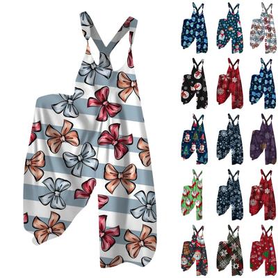 Women's Summer Bib Pants Christmas Printed Vintage Jumpsuit (Non-Adjustable Straps)