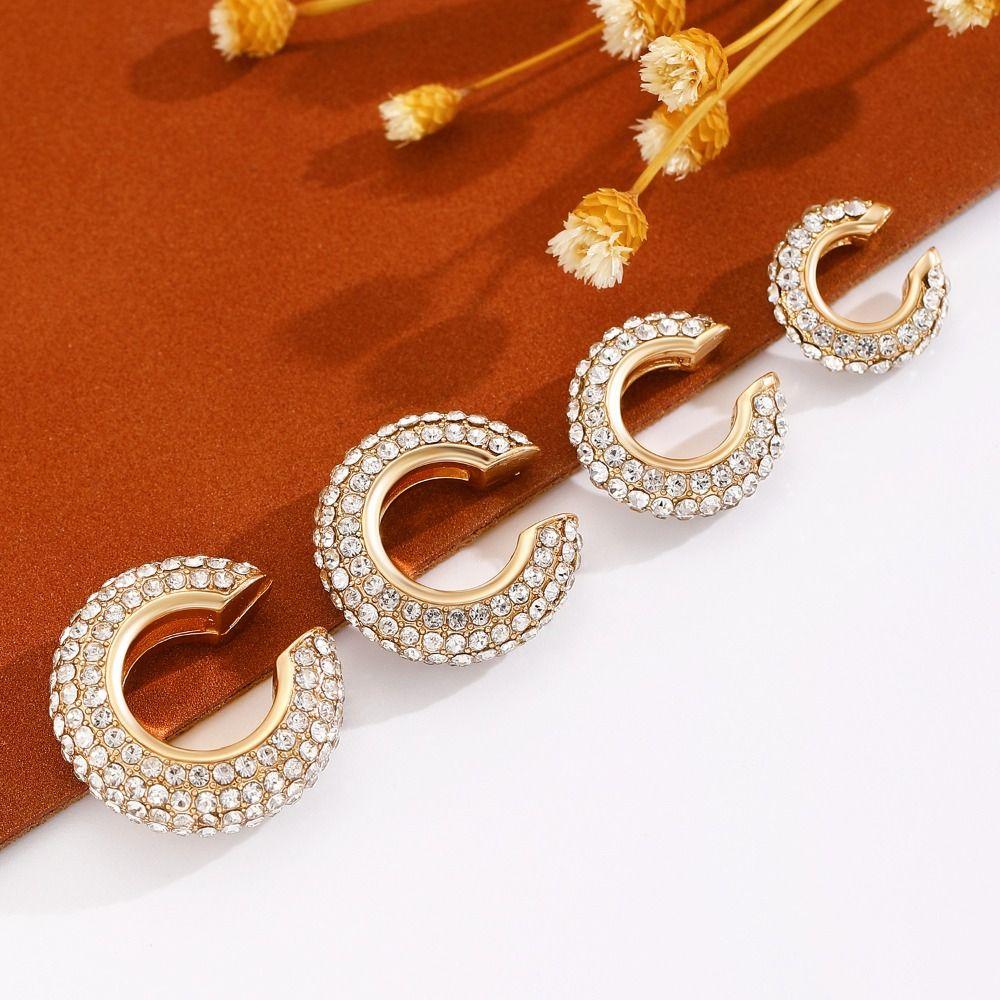 Copper C Shape Ear Cuff Crystal Gold Jewelry Punk No Piercing Earrings  Women