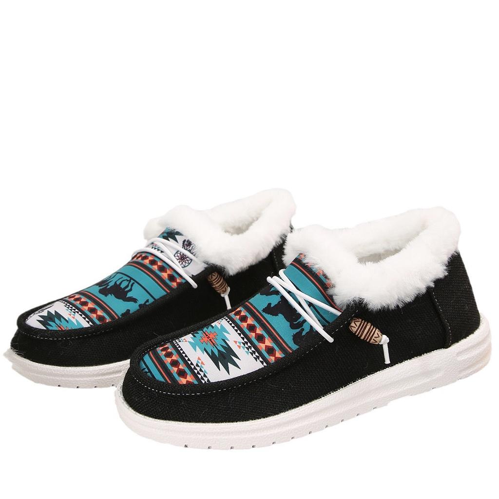 Plus-size cotton shoes women's 2025 autumn/winter new round-toe lace-up cotton boots flat-soled fleece warm cotton shoe women