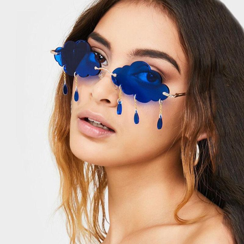 Vintage Clouds Tassel Ladies Sunglasses Steampunk Rimless UV400 Women's Fashion Shades