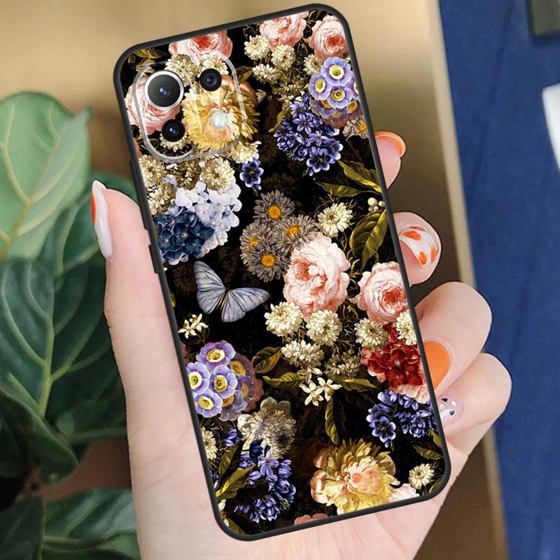 Midnight Floral Case For Xiaomi 15 14 Ultra 13T 14T 15T Pro 17 Pro Max POCO X7 X5 X6 F5 F6 F7 F8 Pro Coque