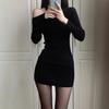 Slim-fit hip-wrapped skirt off-the-shoulder knitted dress, spring and autumn tight women's clothing, European and American hot girl skirts