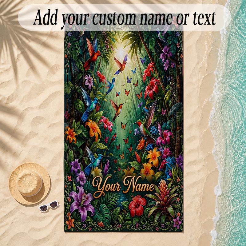 Birds Theme Soft Beach Towel Personalized Custom Name Text Towel Portable for Beach Pool Travel