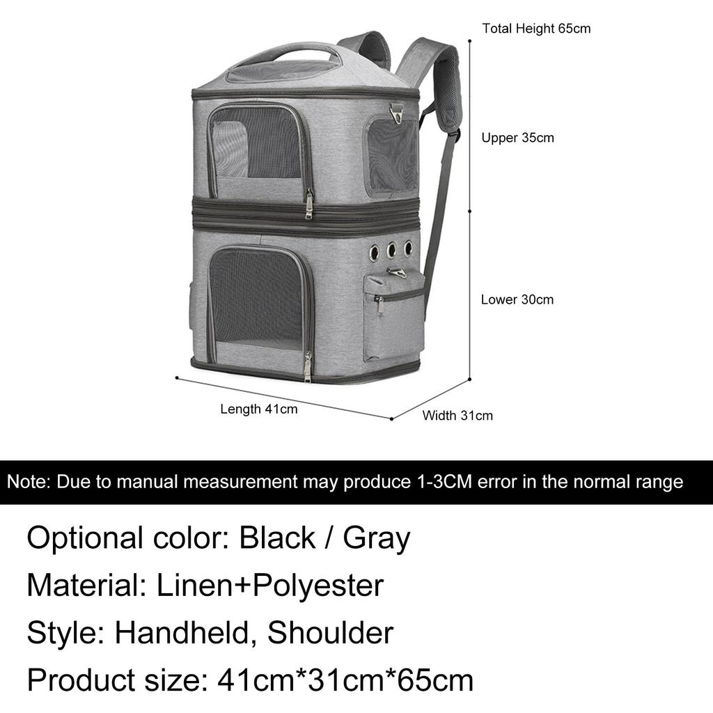 Doppellagiger Haustierrucksack, Abnehmbare tragbare Haustiertransporttasche mit großem Fassungsvermögen, Bietet Platz für zwei Katzen, Outdoor-Reise-Katzenbeutel.
