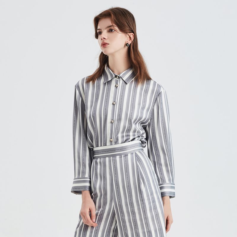 

Женская летняя рубашка Obeg с надписью и полосками, из сатина, с длинным рукавом Article light gray 175/XL/42