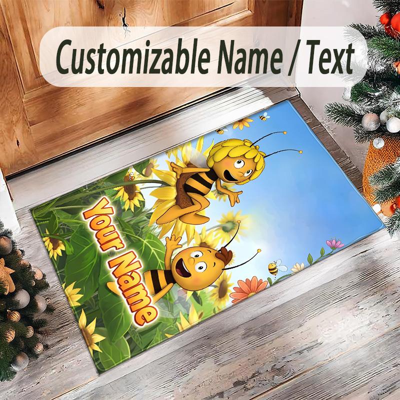 Personalized Crystal Velvet Carpet Custom Name Text,Bing Bunny Anti Slip Area Rug For Home Decoration