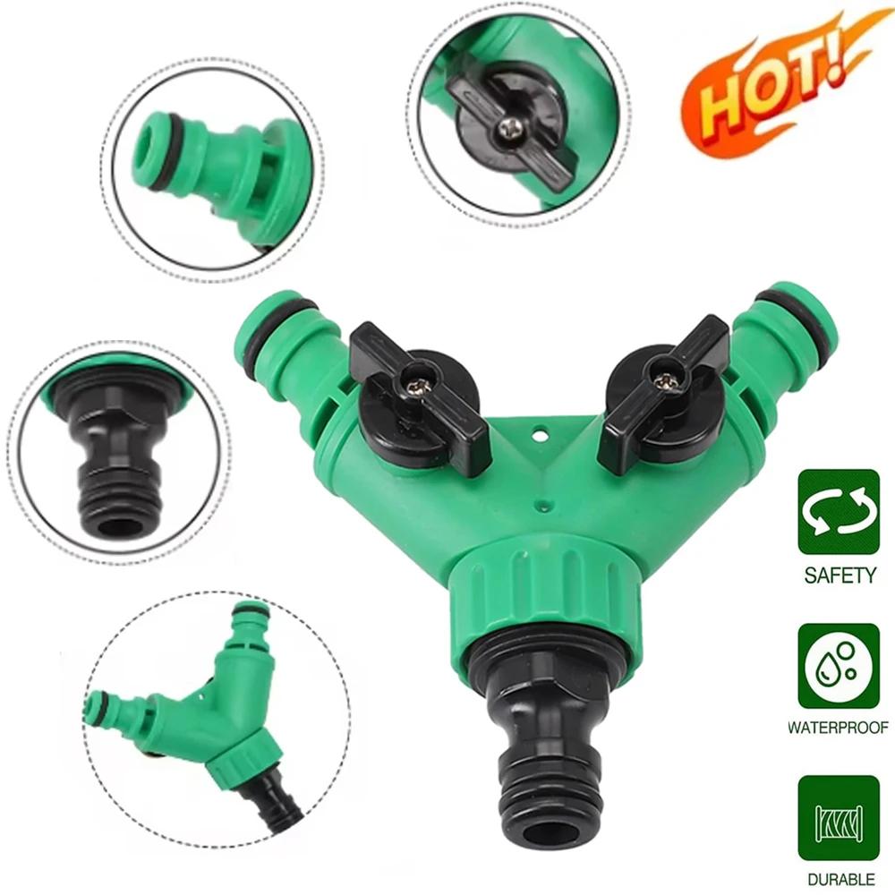 Garden Water Pipe Connectors Pipe Adapter Y Shape Hose Splitter Valve Three Way Plastic Valve with Switch for Flower Planting