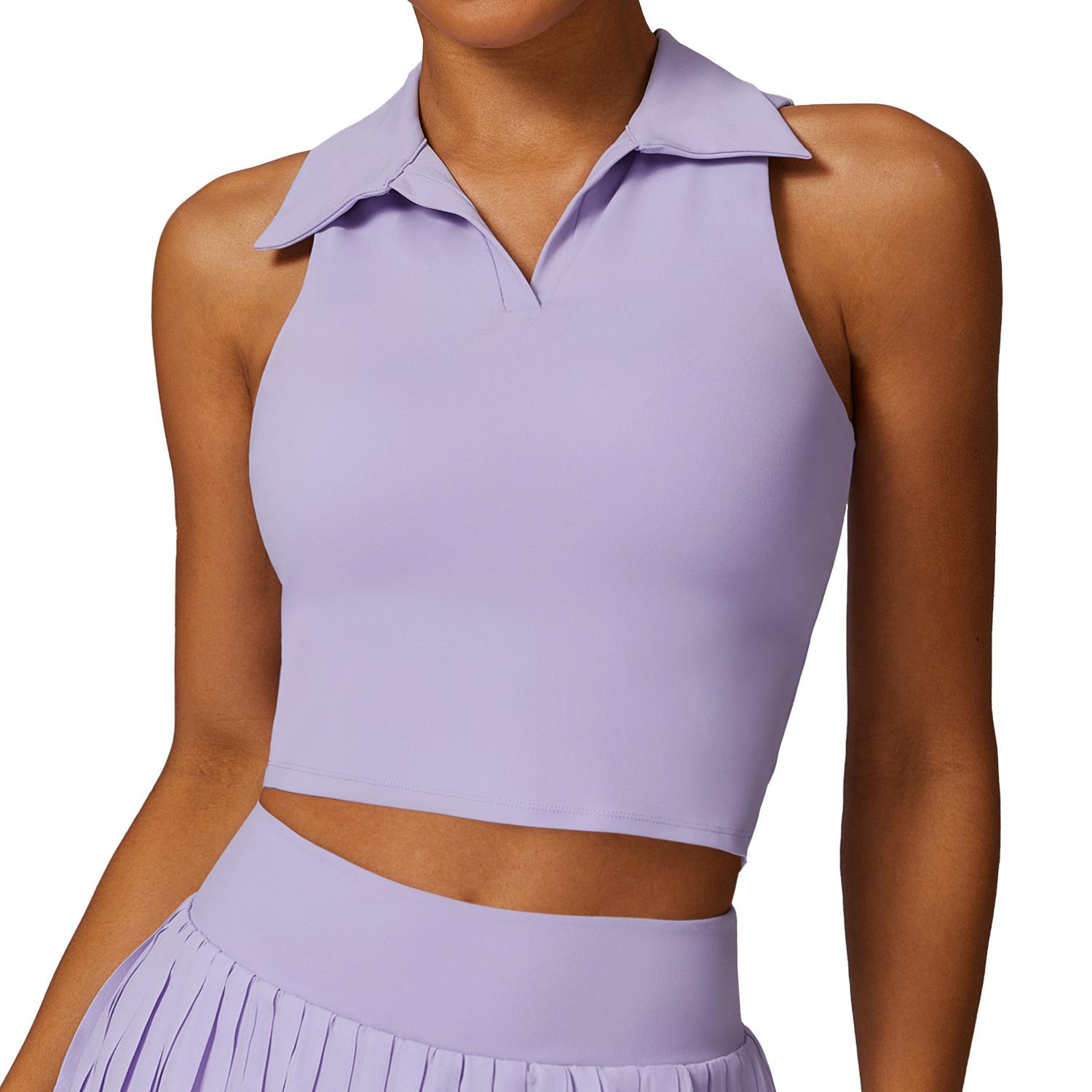 

New Nude Tight Fitting Sports Vest For Women S Running, Tennis, Fitness Top POLO Lapel Sports Shirt For Women S небо синє кольору