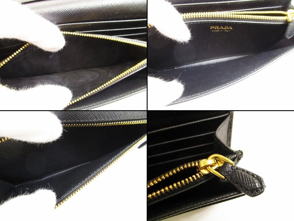 Authentic PRADA Saffiano Leather Ribbon Black Bifold Long Wallet Purse #6264 Refurbished