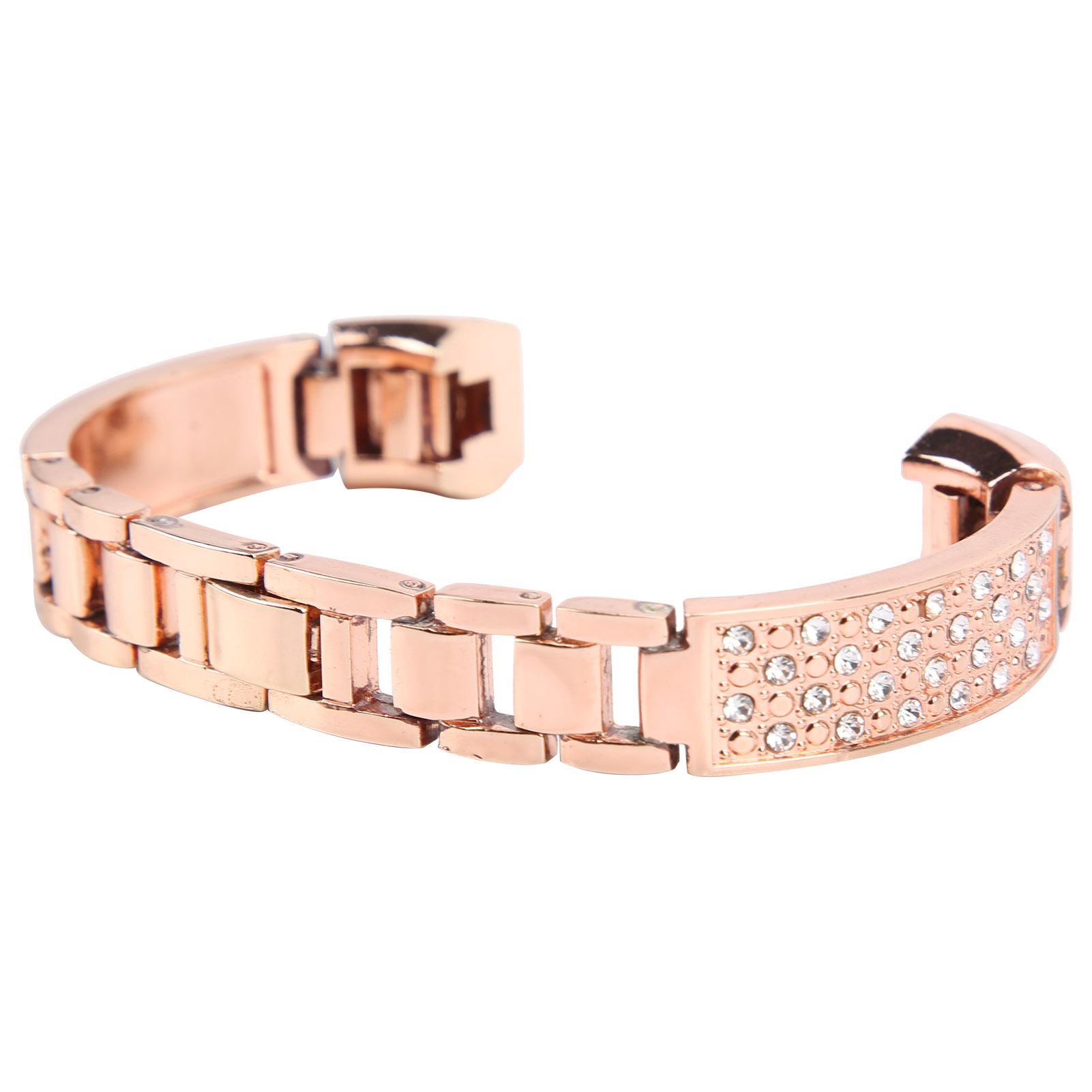 

Stainless Steel Bracelet Women Inlay Rhinestones Wristband Wrist Decoration for Fitbit Pink Gold