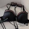 Sweet Coquette Halter Choker Satin Lace Bra Set, Push Up Inner Outer Wear Young Women Lingerie Set